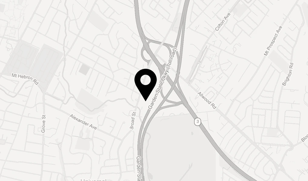 Map showing business location with black pin marker on street layout